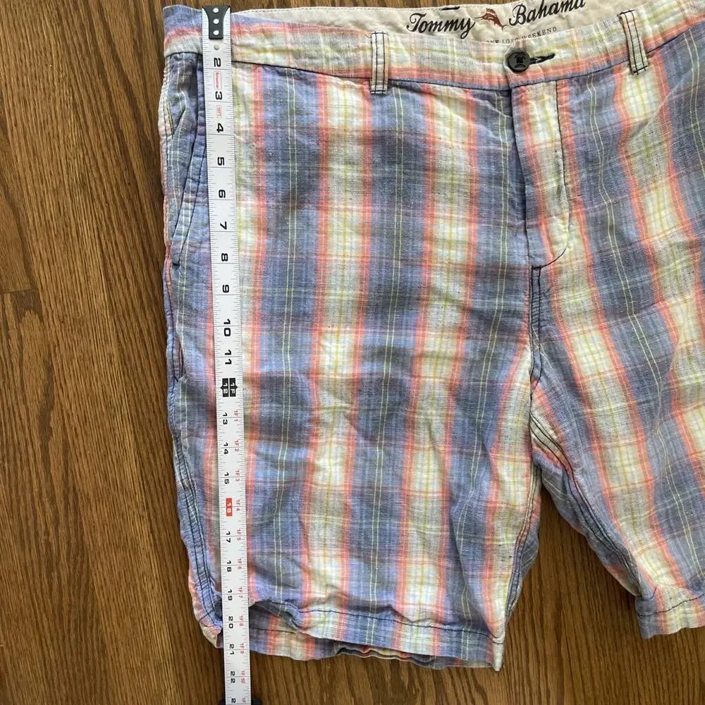 Tommy Bahama Mens Shorts Size 42 Multicolor Plaid Linen Tencel Blend Beach